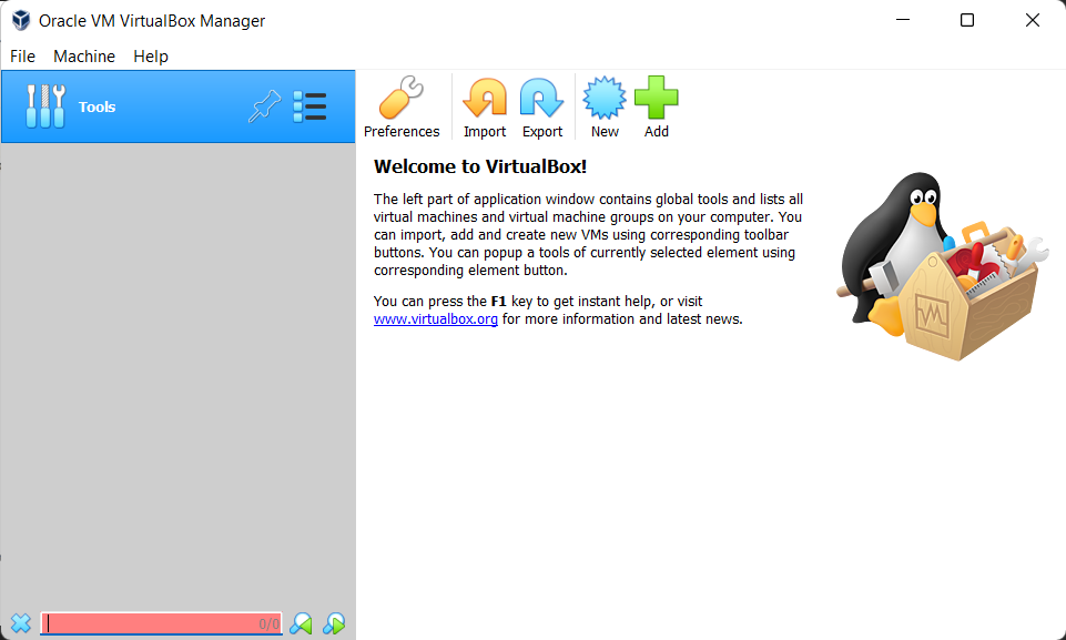 VirtualBox Manager Page